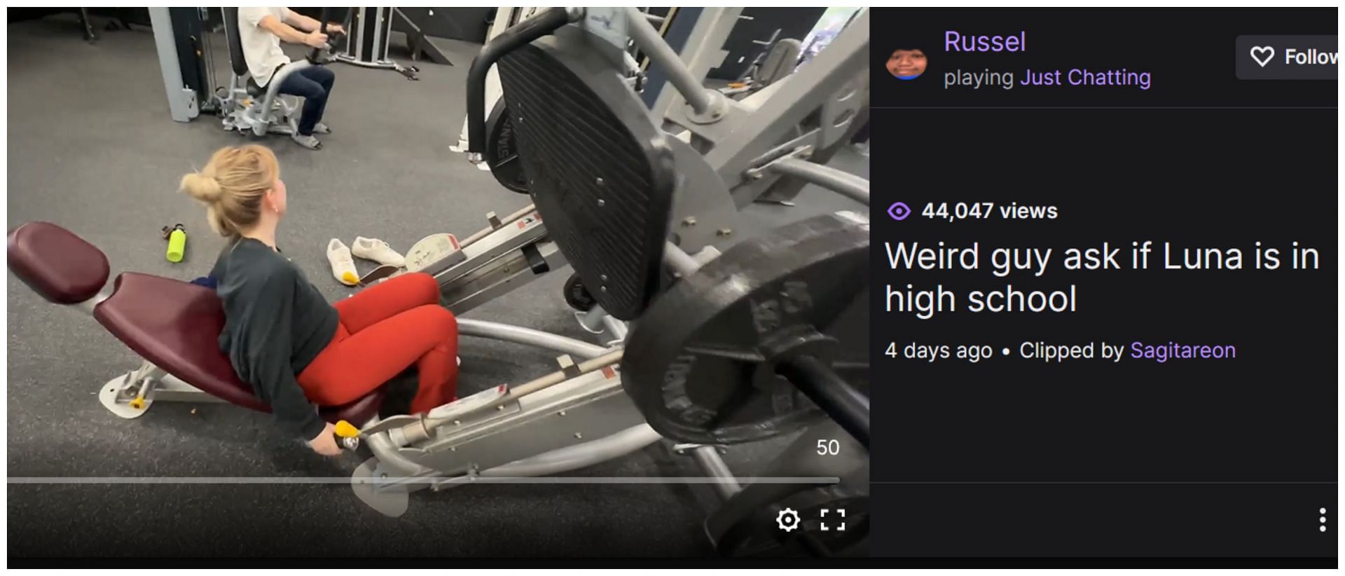 Luna had a creepy moment in the gym (Image via Twitch TV/Russel)