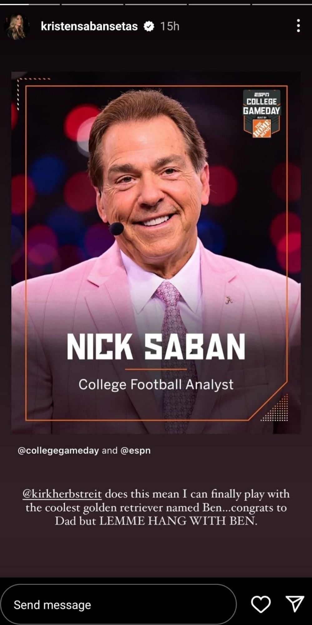 Nick Saban&#039;s daughter said this on her IG.