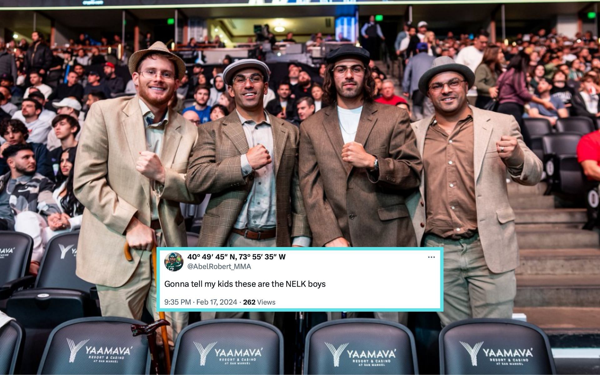 Fans dressing up as &quot;Old Man Volk&quot; at the Honda Center for UFC 298 [Photo Courtesy @ufc on X]