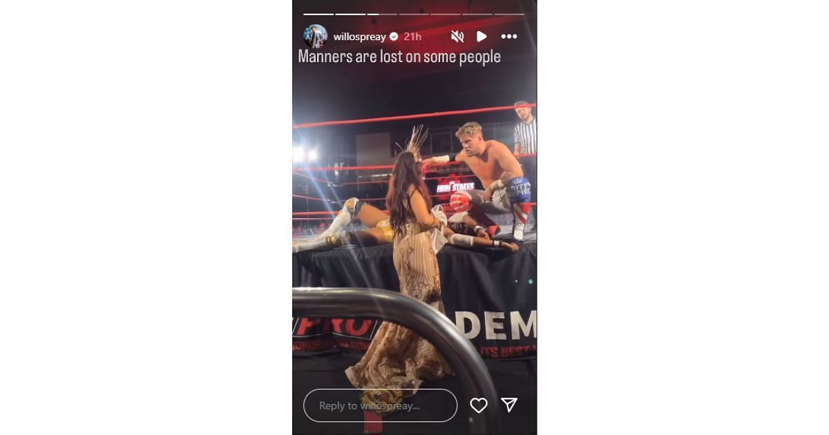 Will Ospreay kicks Amira at RevPro High Stakes [Screengrab of Will&#039;s Instagram story]