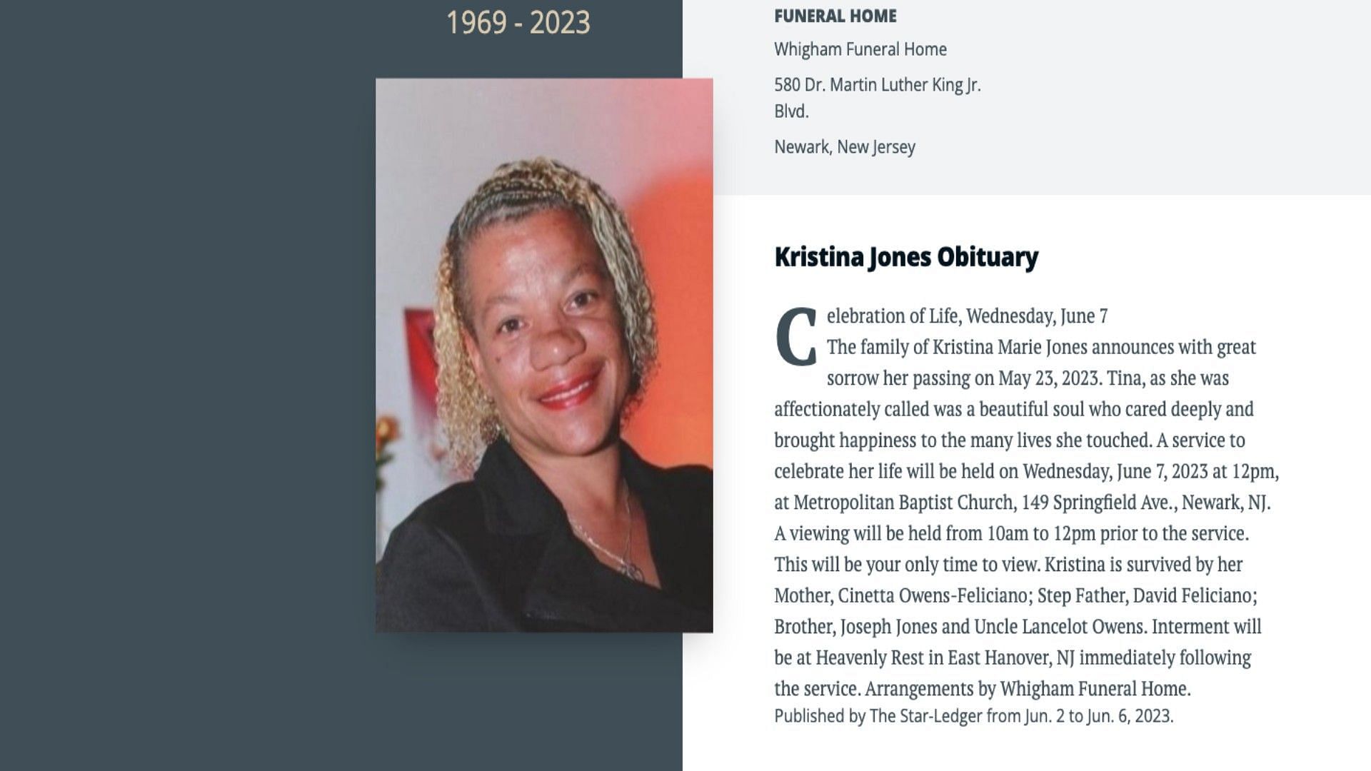 Kristina Jones&#039; Obituary (Image via Legacy.com)