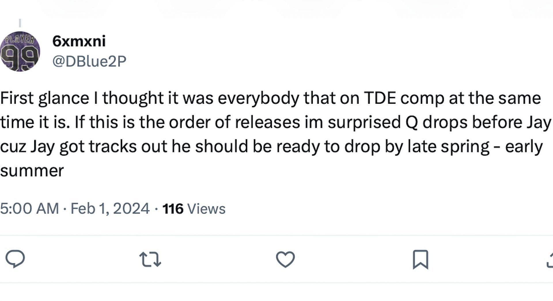 A ScHoolboy Q fan excitedly reacts to the alleged Top Dawg Entertainment project (Image via X/@DBlue2P)