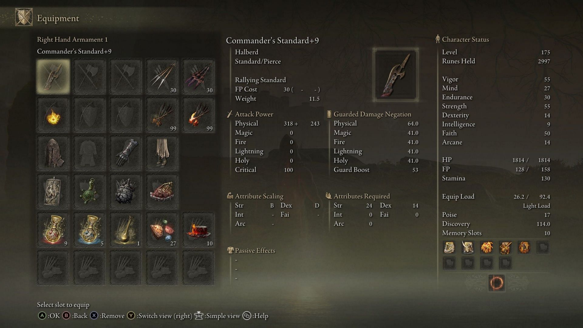 Character sheet - The Heretic (Image by FromSoftware)