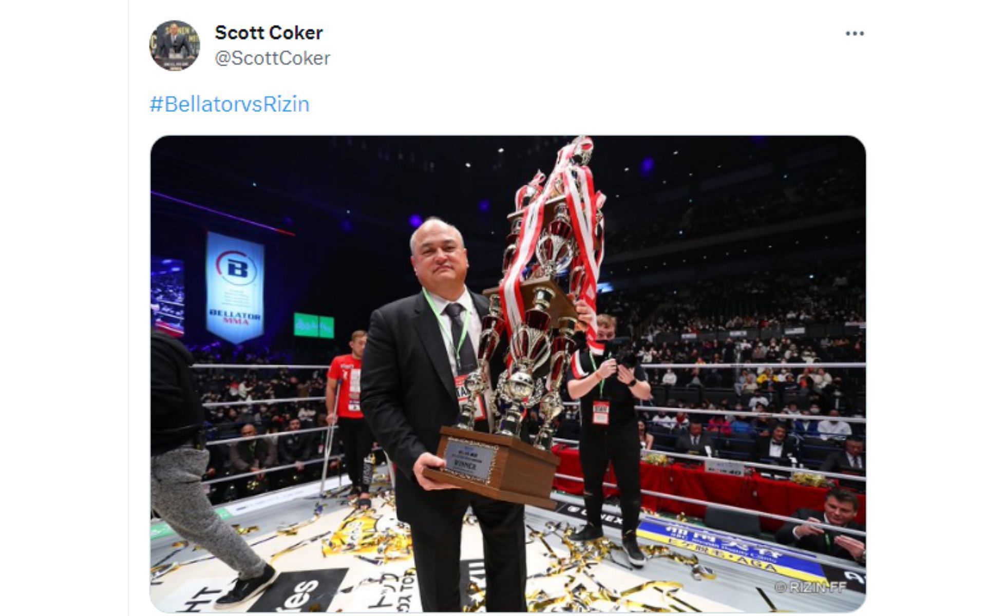 Tweet showing Scott Coker&#039;s success as a promoter [Image courtesy: RIZIN FF, and @ScottCoker - X]