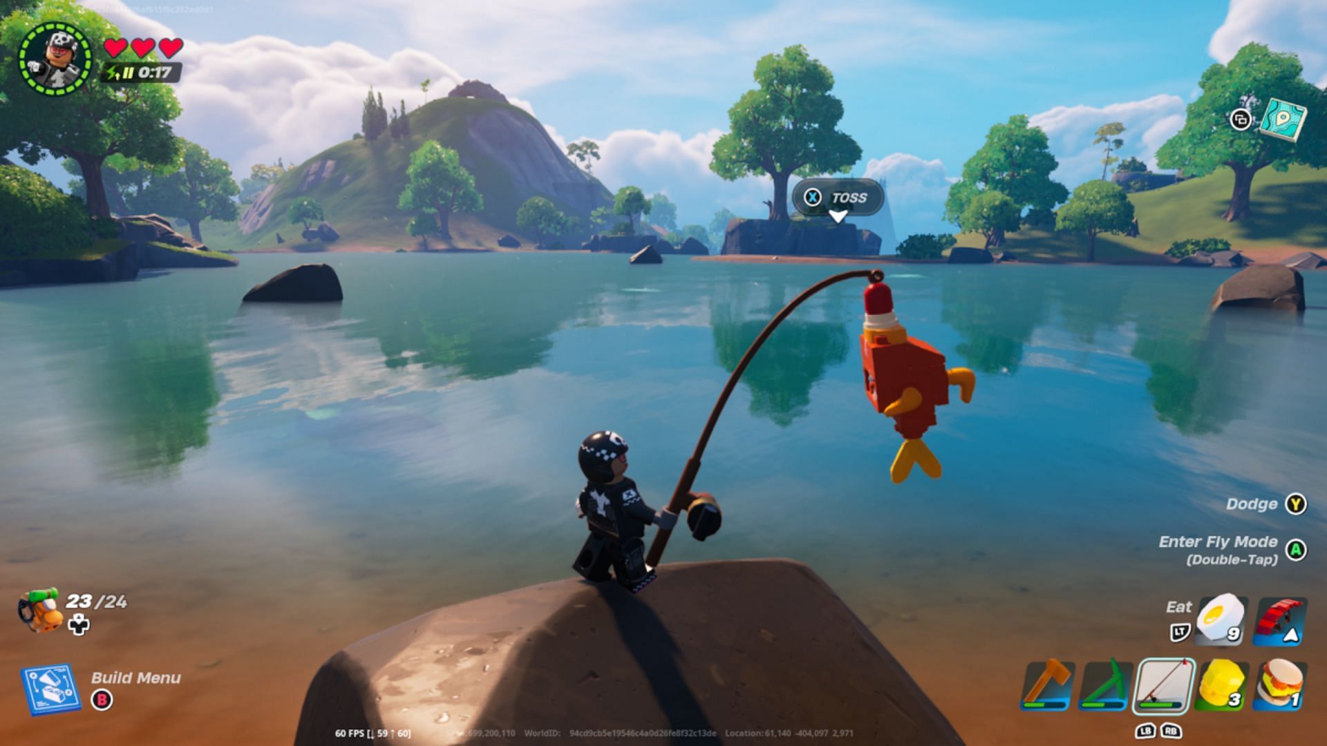 Catching fish in LEGO Fortnite (Image via Epic Games)