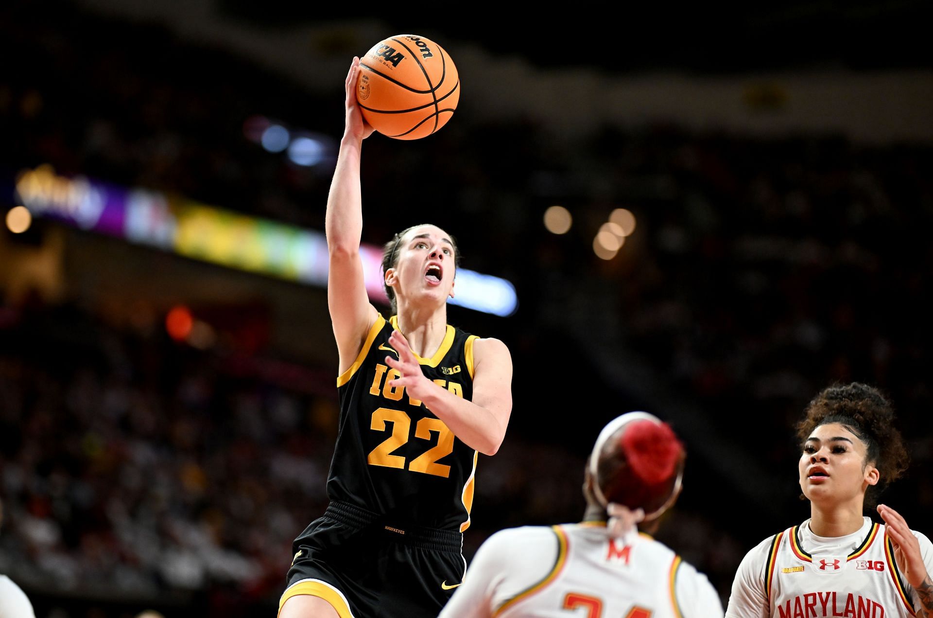 Iowa star Caitlin Clark took a run at history on Sunday, challenging Kelsey Plum&#039;s career scoring record.