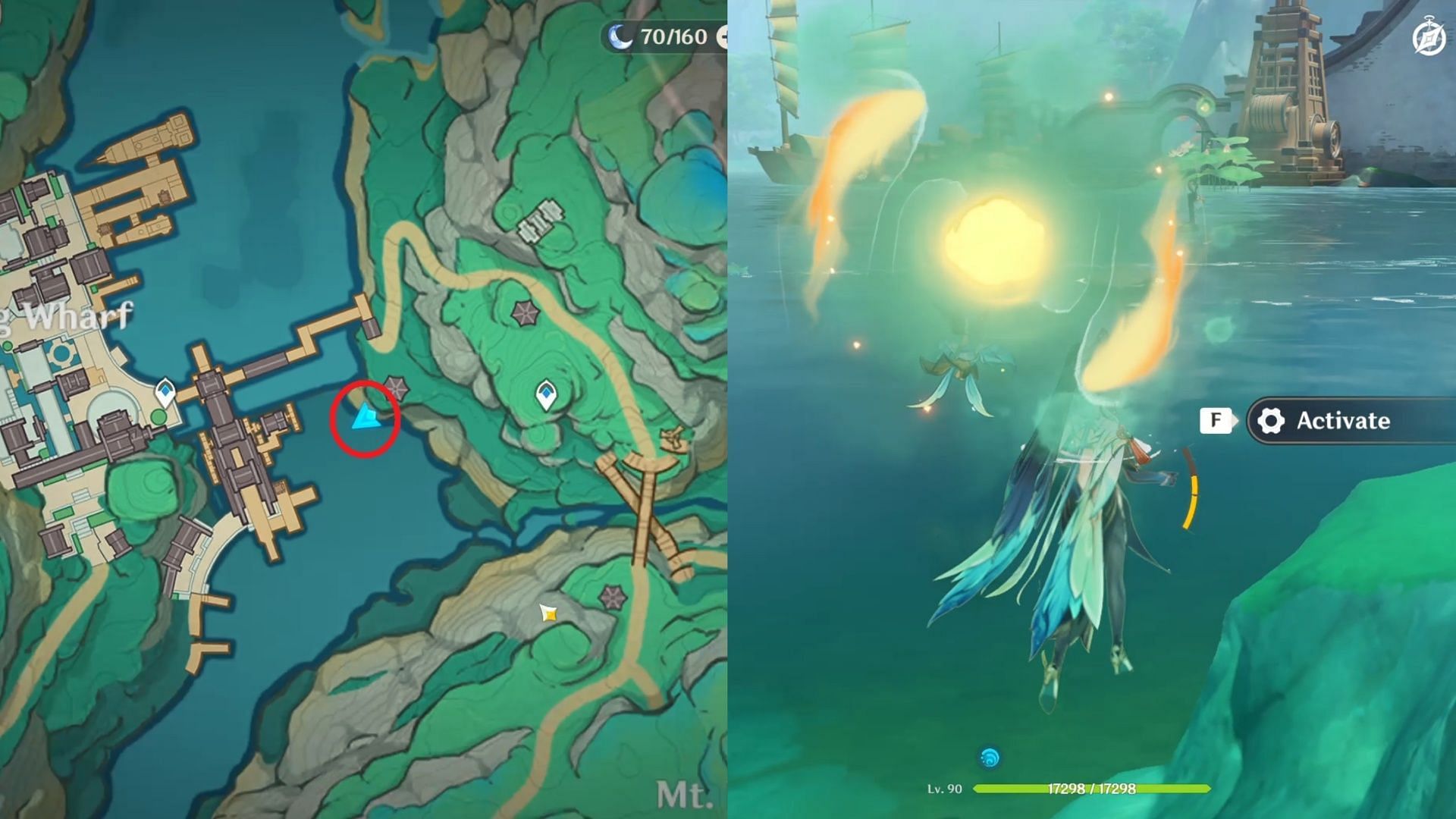 Investigate the ripple and ride the Golden Carp&#039;s Leap (Image via HoYoverse)