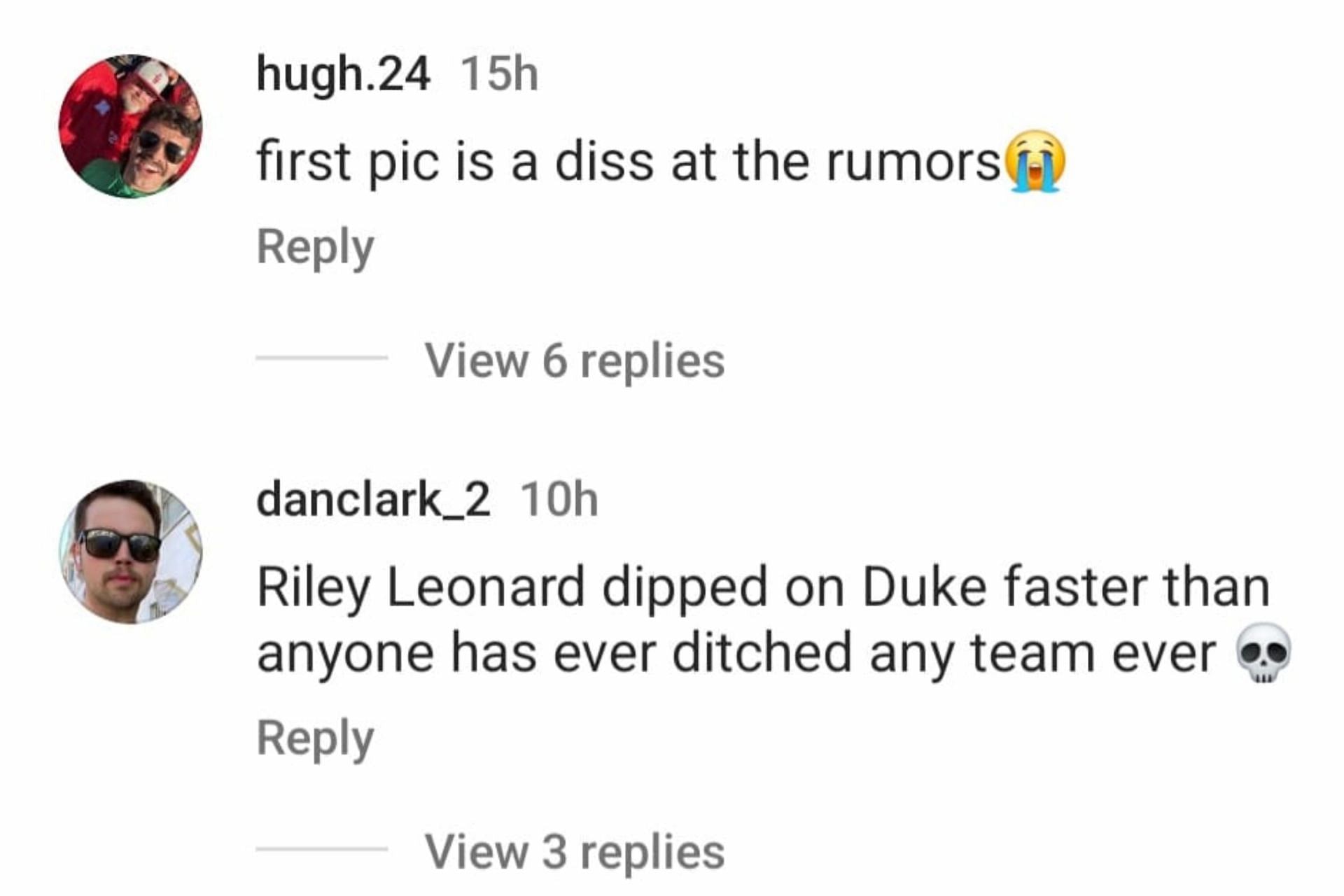 Some fan comments on Notre Dame&#039;s IG post.