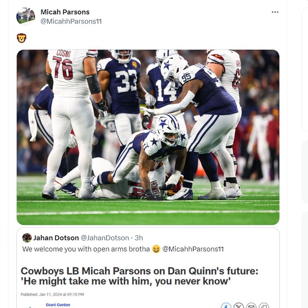 Micah Parsons Delivers Strong Response After Commanders’ Jahan Dotson ...