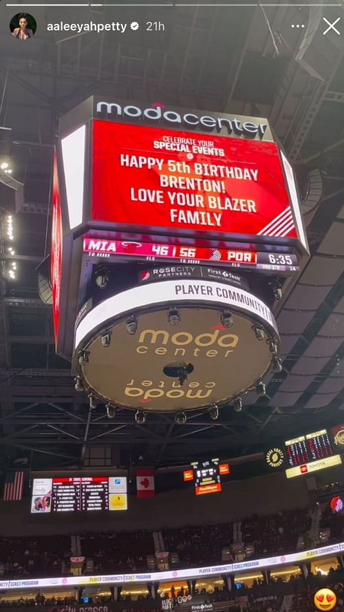 Trail Blazers wishing Brenton on his fifth birthday via their jumbotron