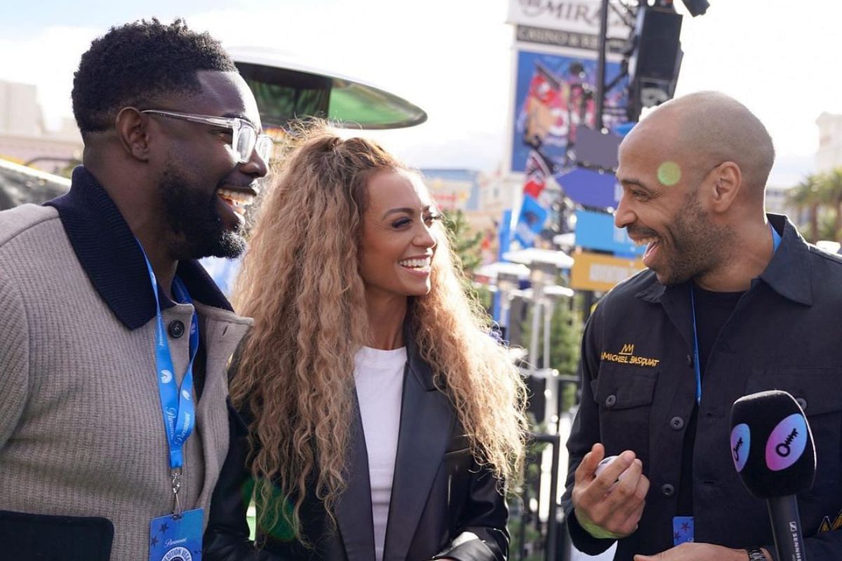 Micah Richards (L), Kate Abdo and Thierry Henry (R)