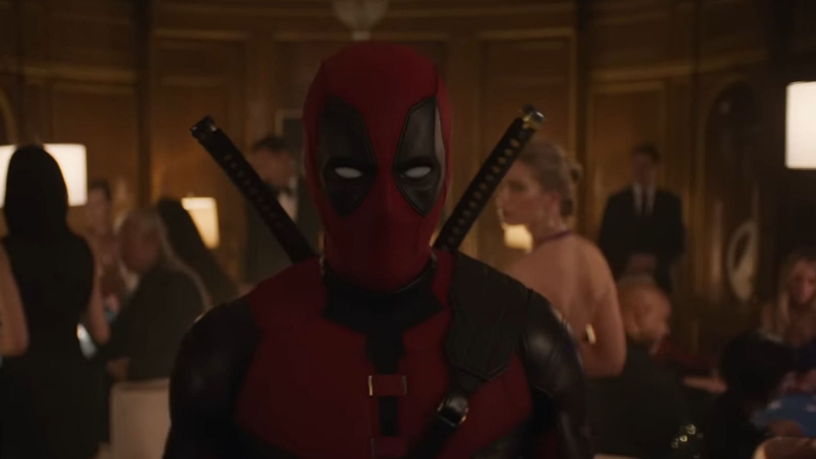 Ryan Reynolds as Deadpool in Deadpool &amp; Wolverine (Image via Marvel Studios, Deadpool &amp; Wolverine Teaser, 01:19)