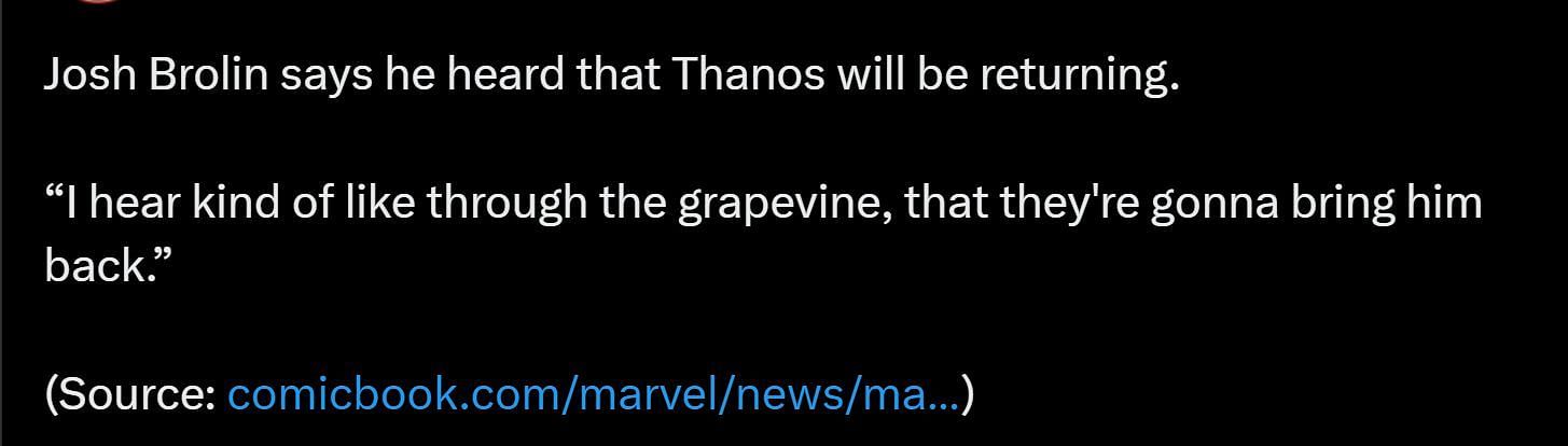 DF&#039;s post about the return of Thanos (Image via X)