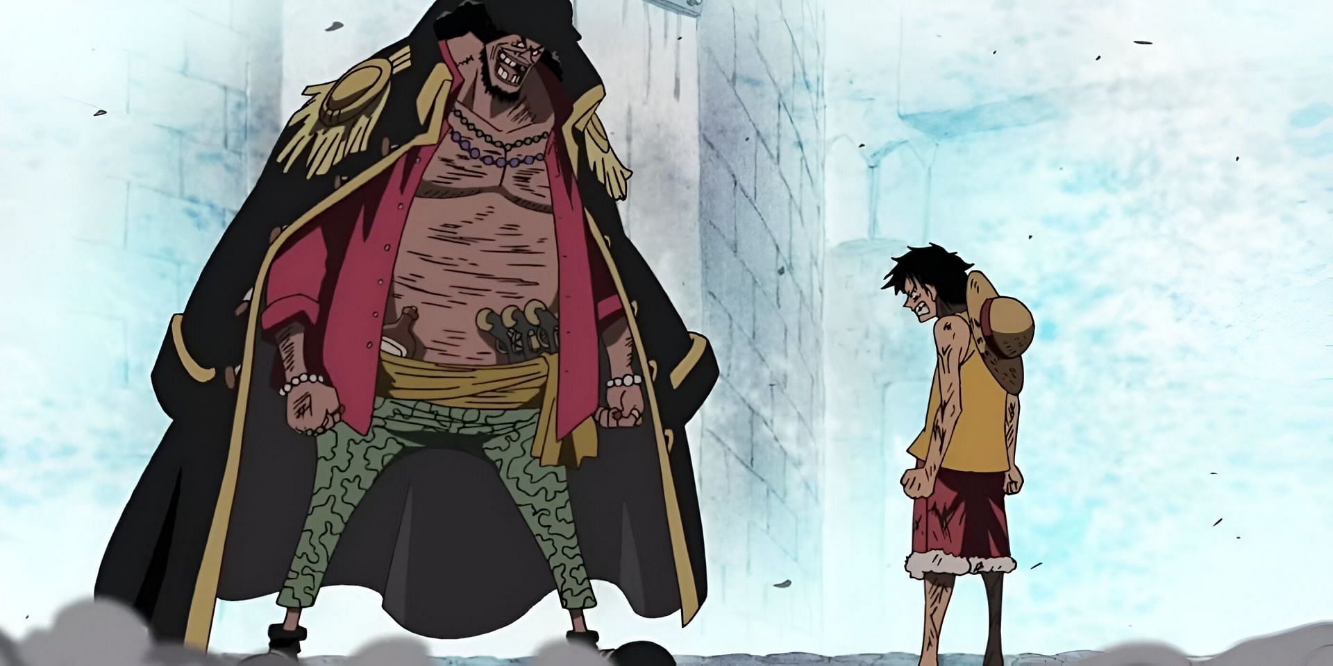 Blackbeard (left) and Luffy (right) about to engage in combat (Image via Toei Animation)