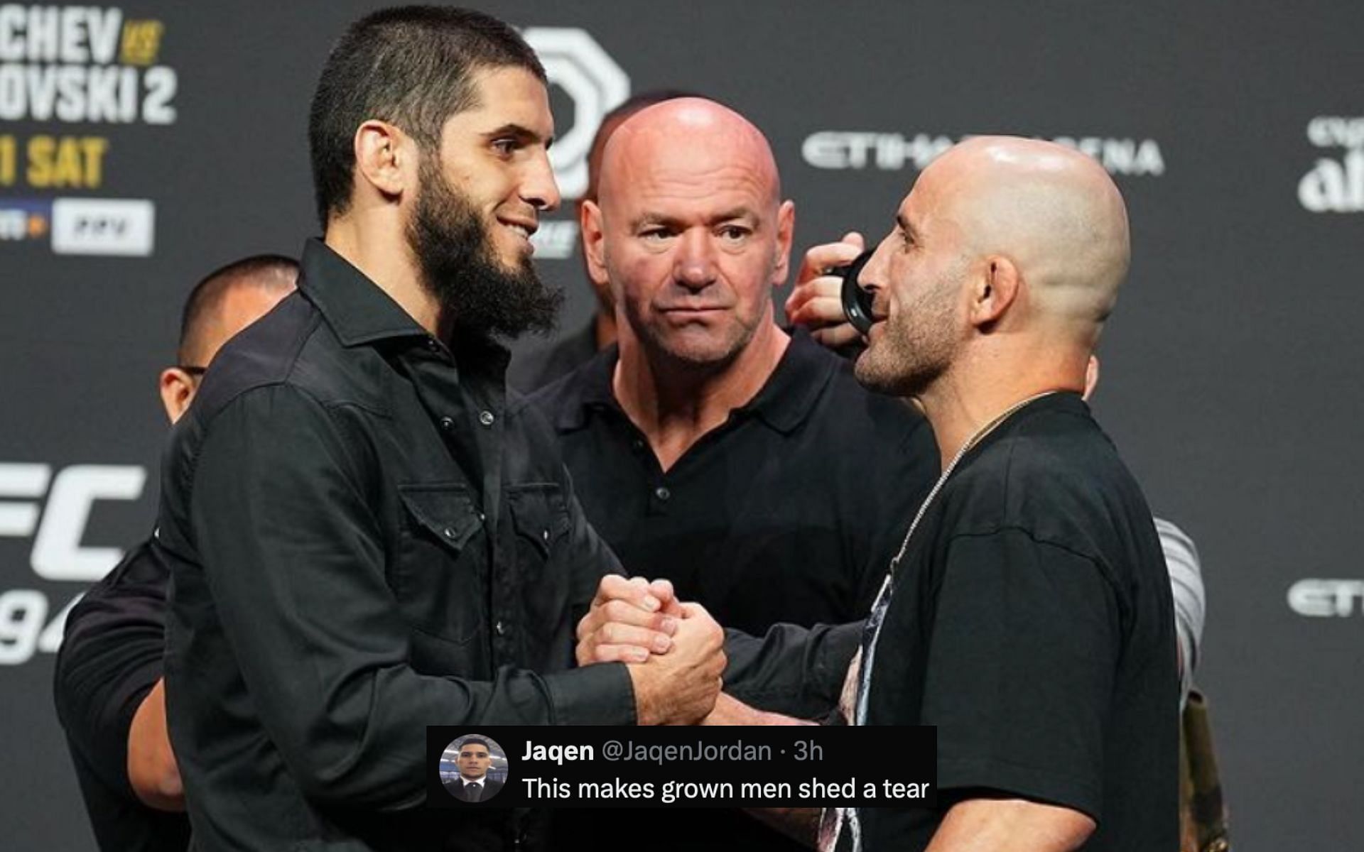 Islam Makhachev and Alexander Volkanovski have met twice in the octagon. [via @islam_makhachev on Instagram]