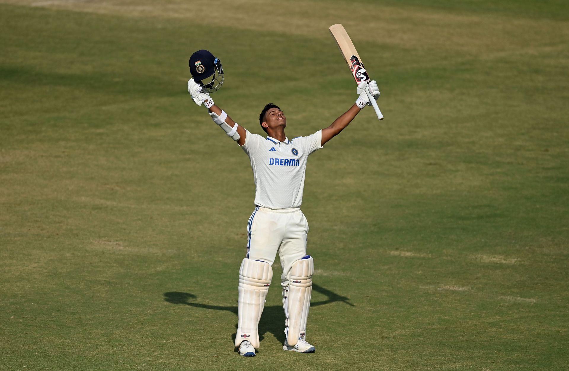 Yashasvi Jaiswal celebrates his century: India  v England - 3rd Test Match: Day Three