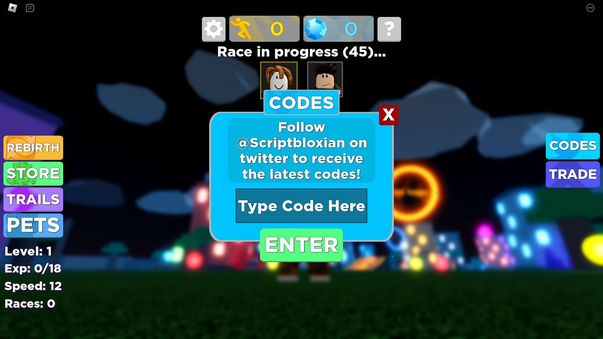 Codes in Legends of Speed  (Image via Roblox)