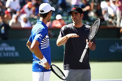 Pete Sampras with Novak Djokovic at the 2019 Indian Wells Masters