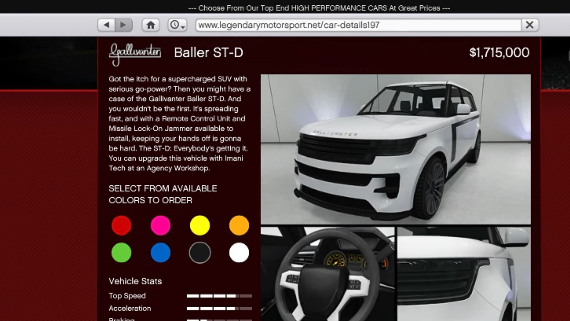 Gallivanter Baller ST-D&#039;s page on Legendary Motorsport (Image via YouTube/GTA Series Videos)