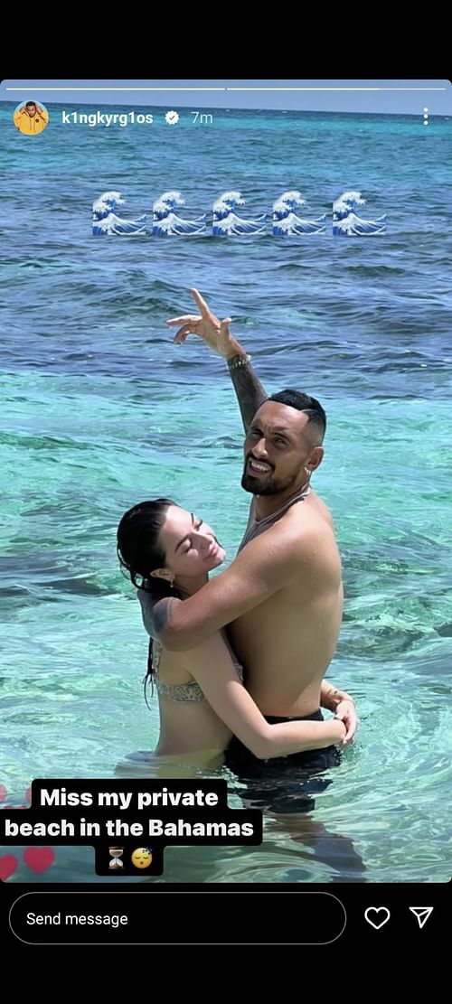 Nick Kyrgios and Costeen Hatzi in Bahamas