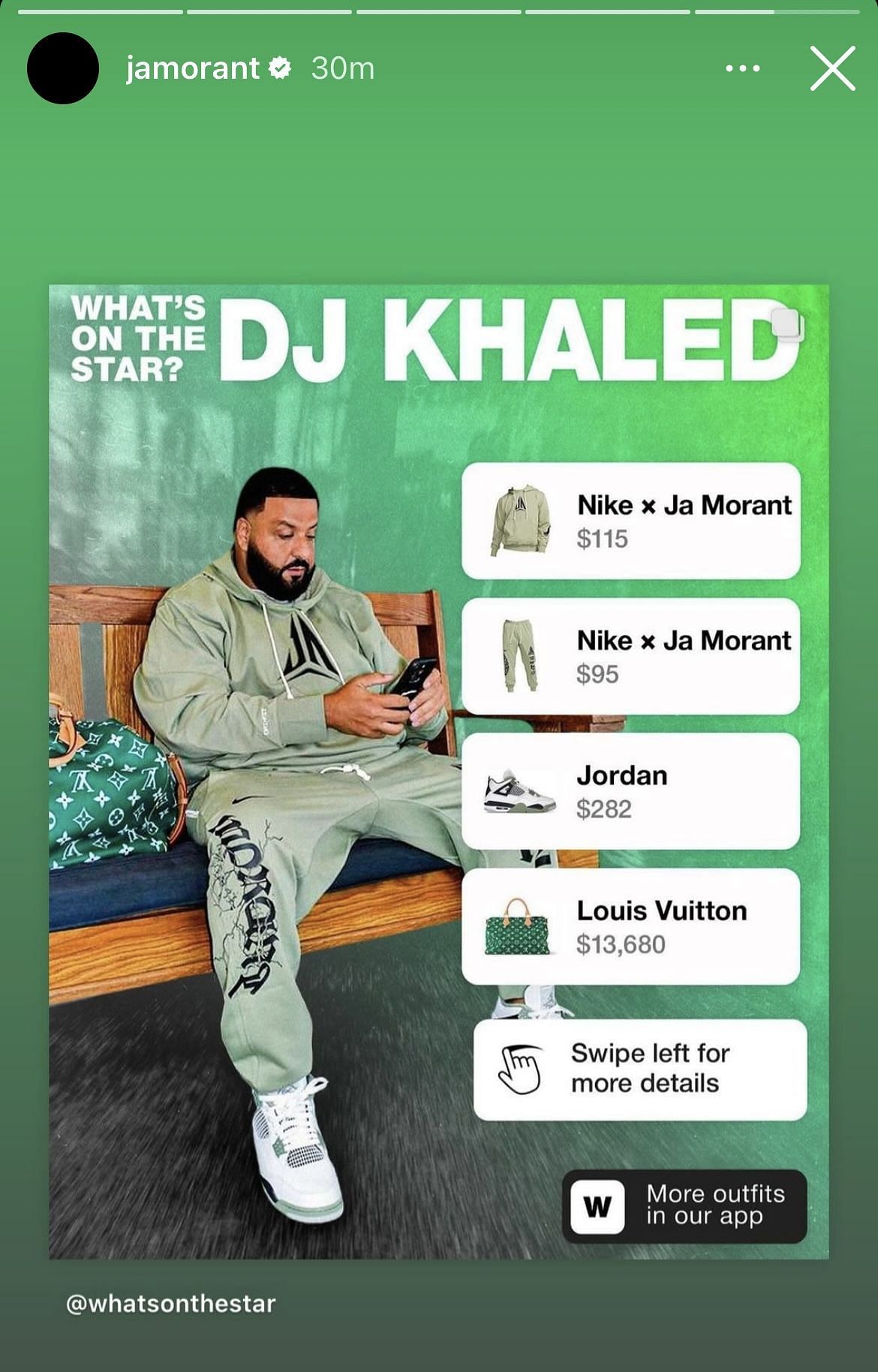 Ja Morant gives props to producer DJ Khaled rocking with the Nike x Ja Morant tracksuit.