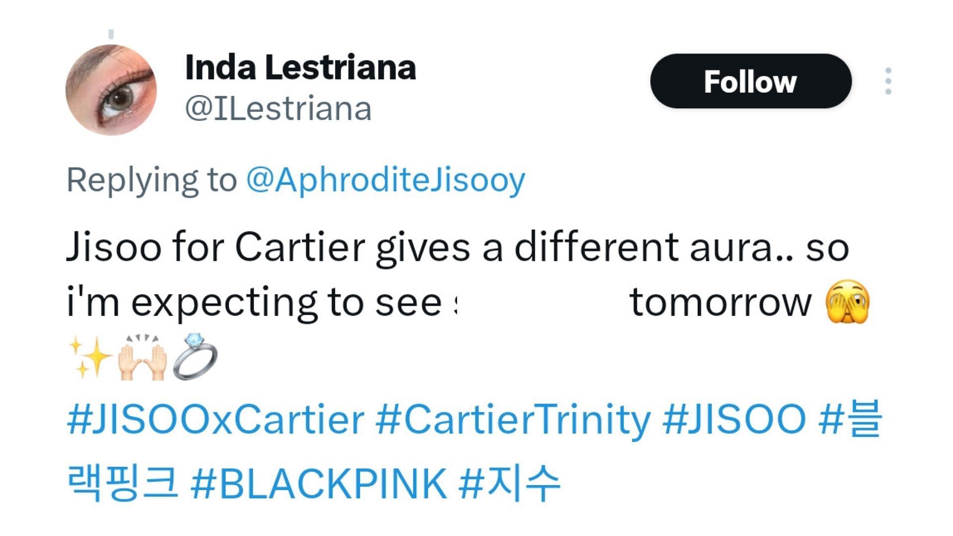 Fans react as BLACKPINK&#039;s Jisoo receives $18K worth of Trinity ring from Cartier (Image Via X/@ILestriana)