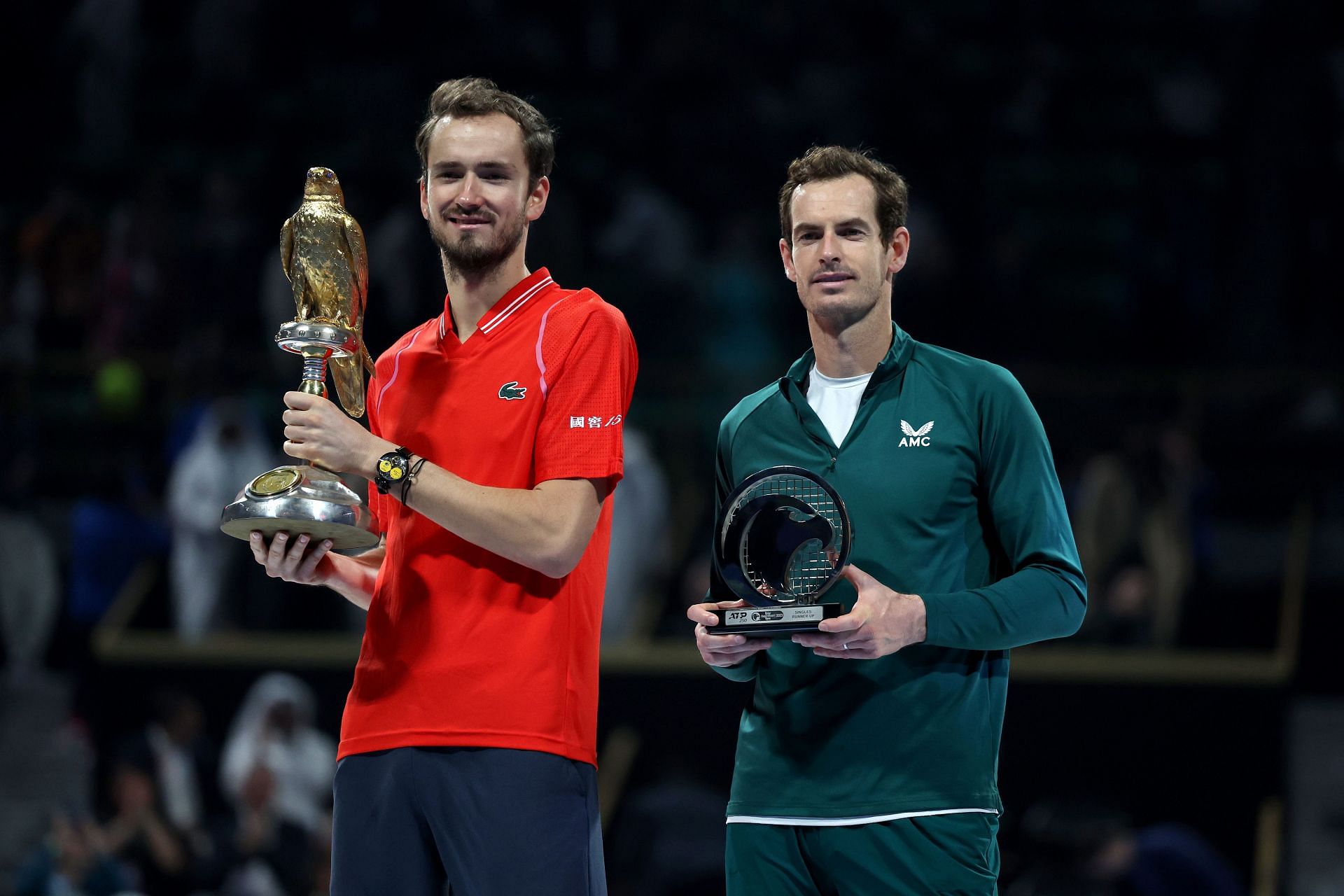 Daniil Medvedev and Andy Murray pictured at the 2023 Qatar Open