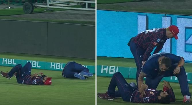 [Watch] Alex Hales and Shadab Khan collide while trying to take Kieron Pollard’s catch in PSL 2024