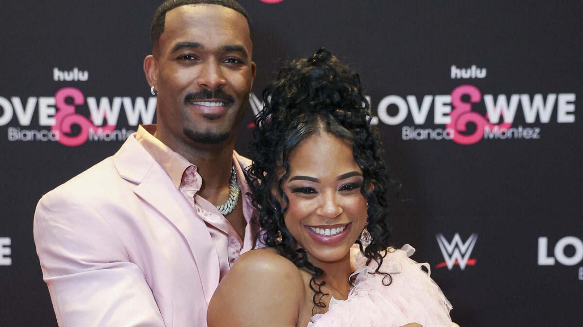 Montez Ford and Bianca Belair at the premiere of Love &amp; WWE