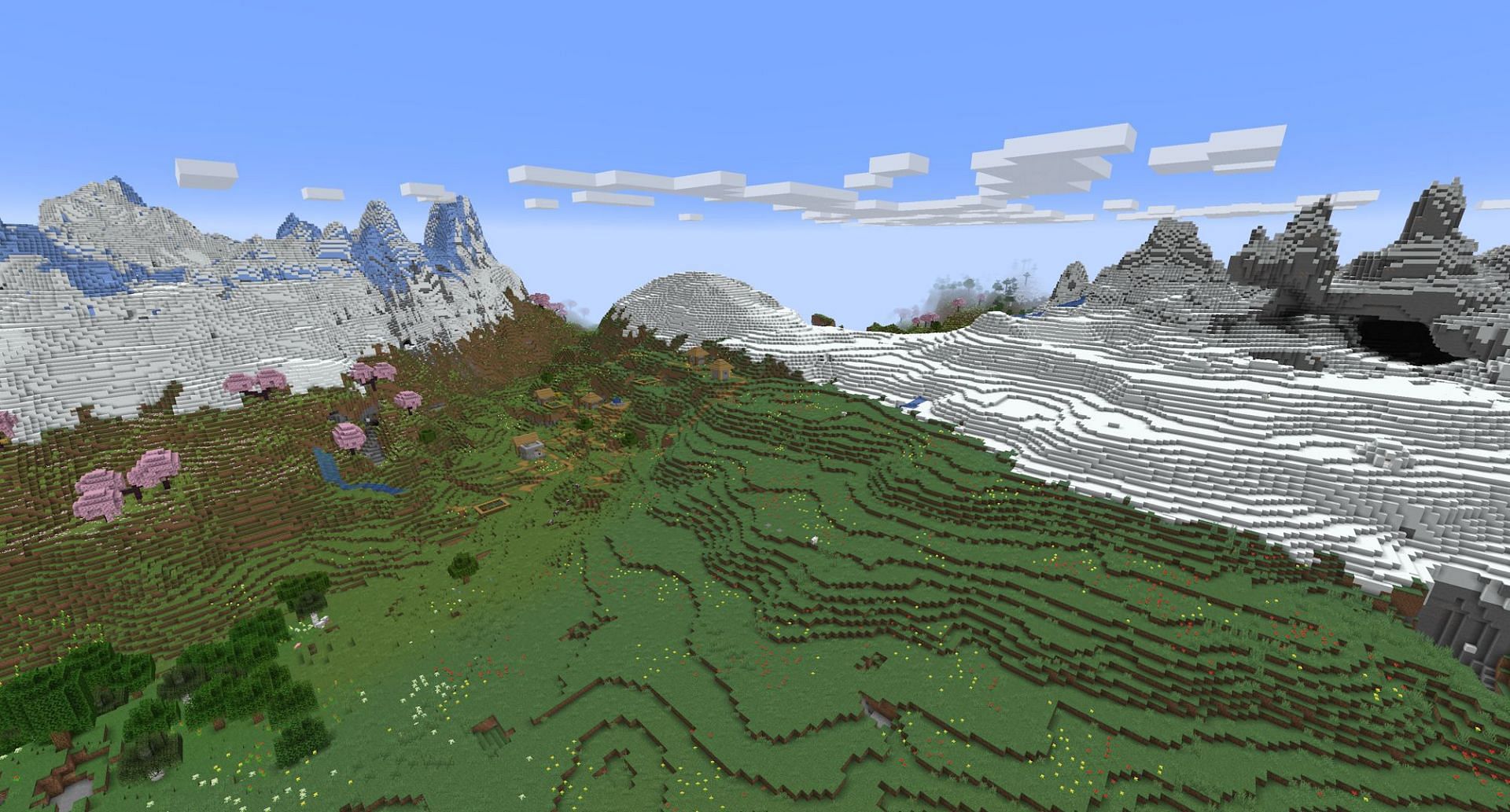 Un igloo et un village avec une magnifique vue arrière (Image via Mojang)