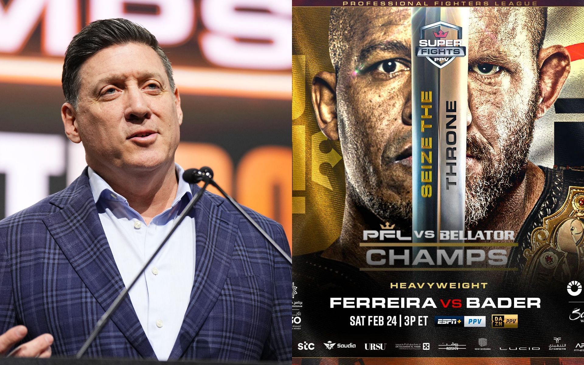 Peter Murray [Left] opens up about PFL roster after Bellator [Event poster, Right] acquisition [Image courtesy: PFL, and @BellatorMMA - X]