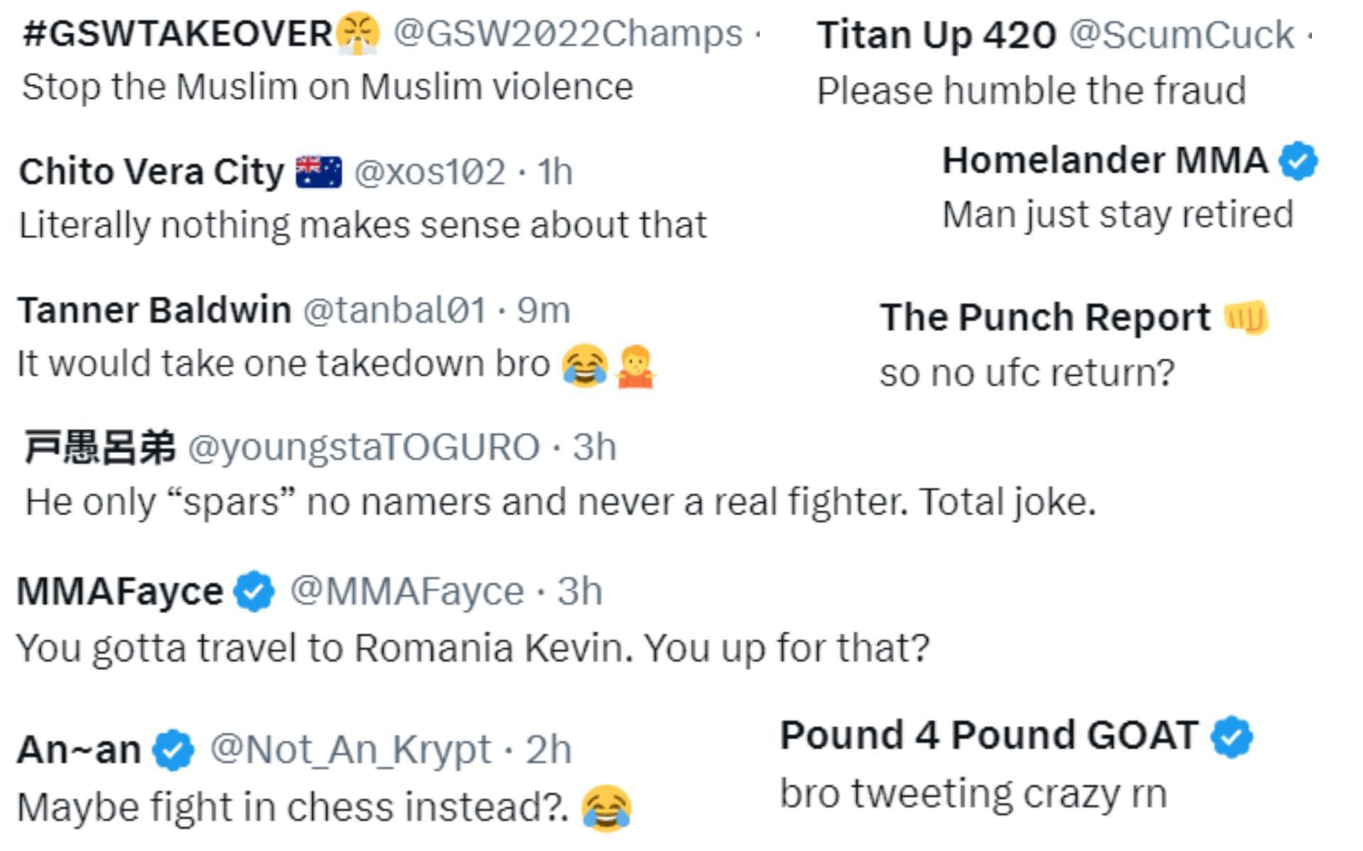 Fan reactions to Kevin Lee calling out Andrew Tate