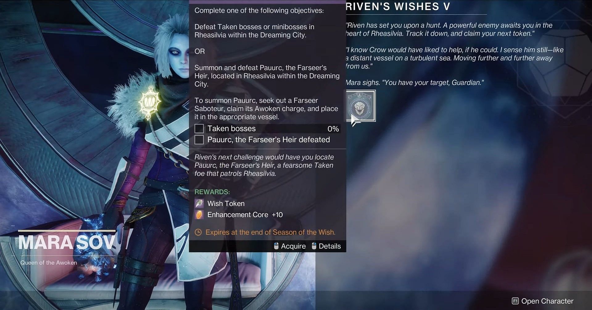 Week 5 objective for Riven&#039;s Token (Image via Bungie)