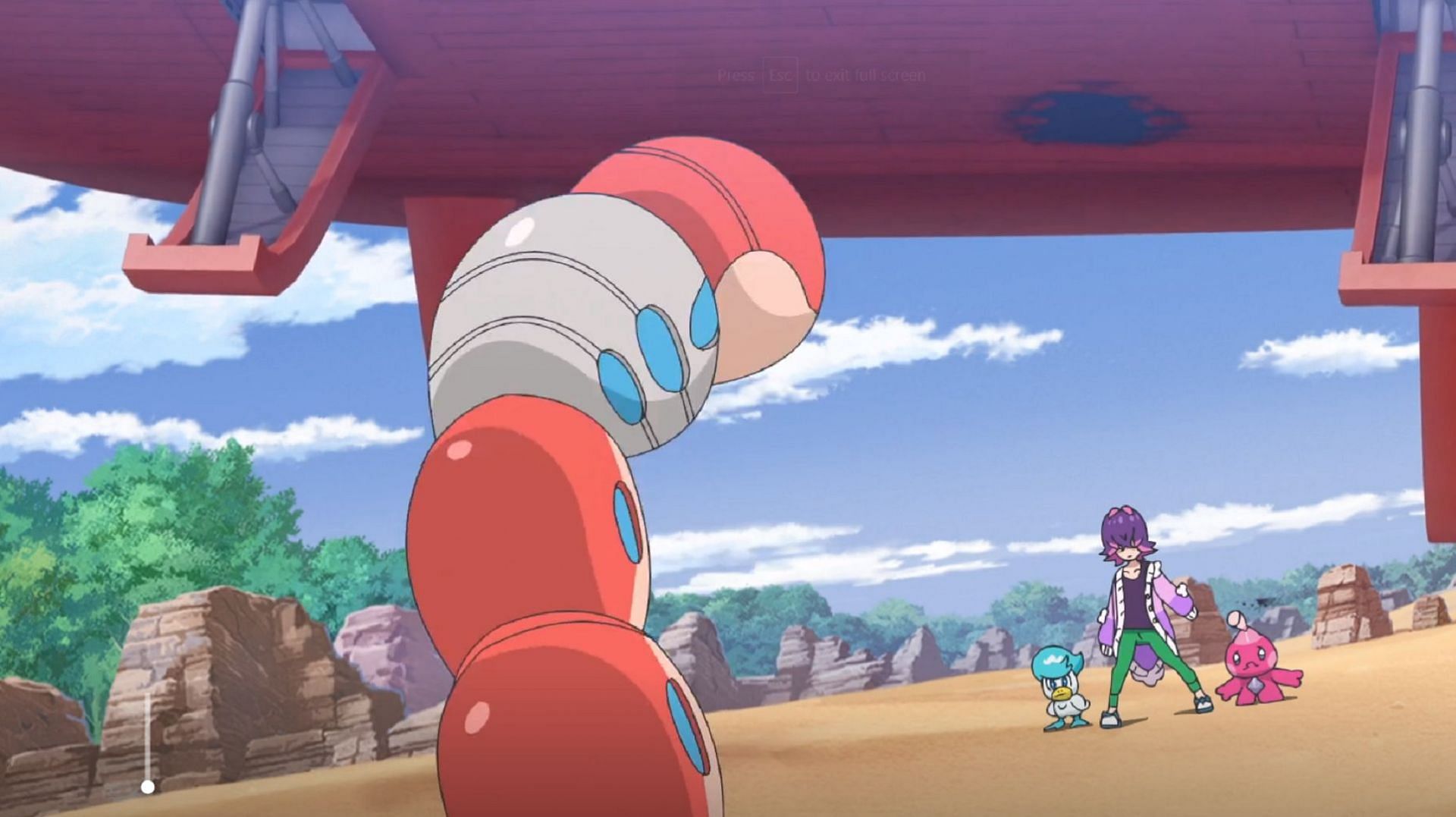 Dot, Tinkatink, and Quaxly confront Orthworm in Pokemon Horizons Episode 39 (Image via The Pokemon Company)