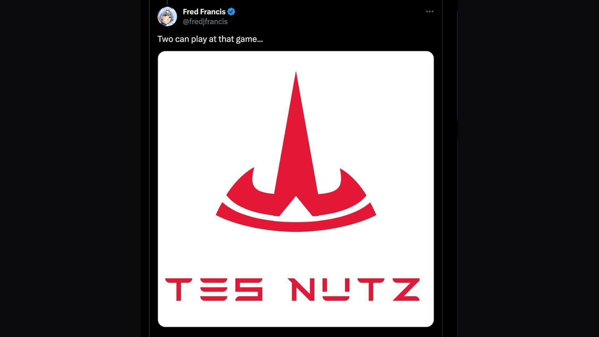 This user made a similar joke with the Musk-owned Tesla logo (Image via X/@fredjfrancis)
