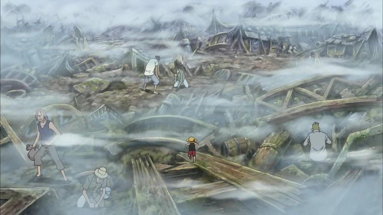 The Goa Kingdom&#039;s Grey Terminal, where the aformentioned great fire took place, as seen in the One Piece anime (Image via Toei Animation)