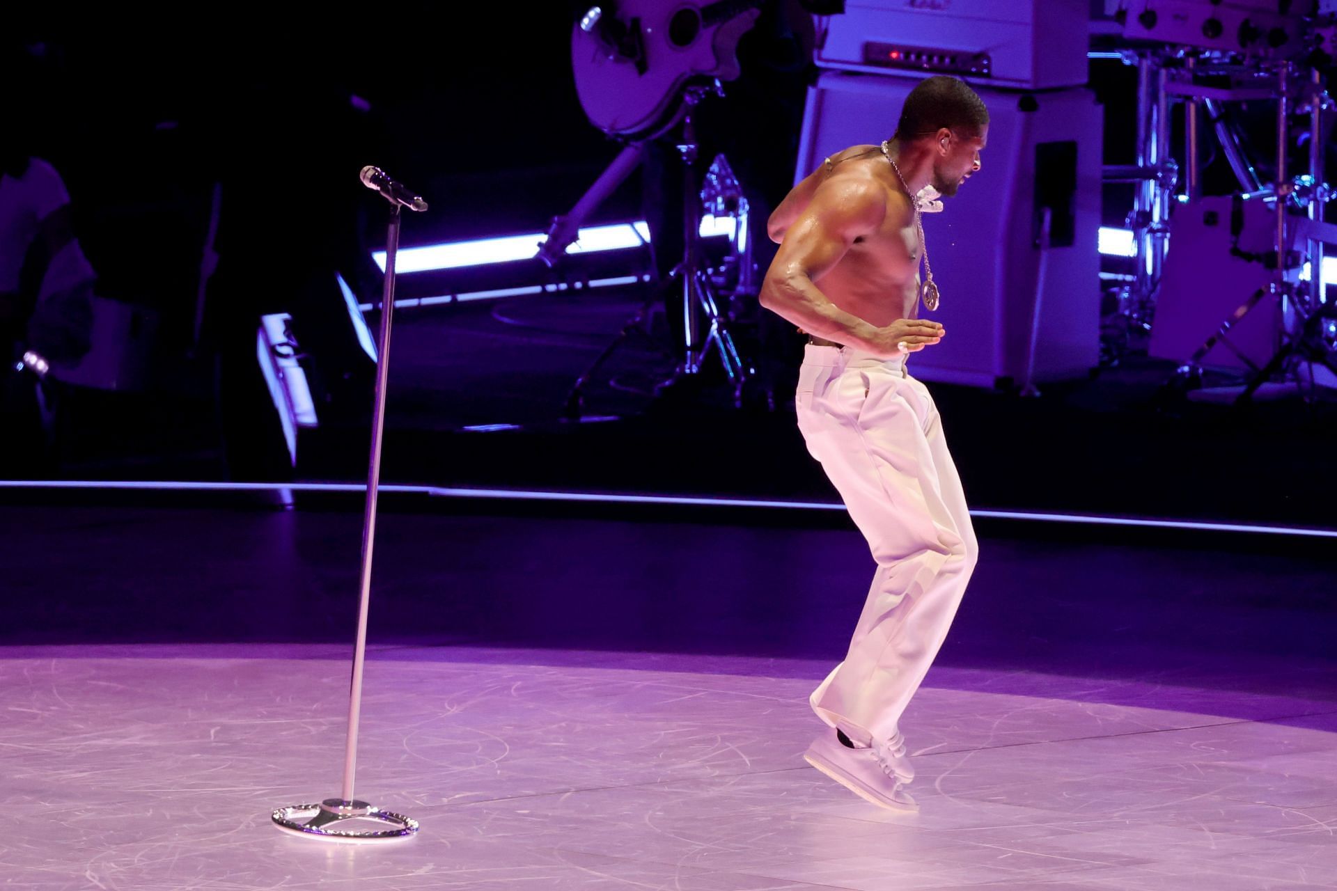 Usher performs onstage during the Apple Music Super Bowl LVIII Halftime Show at Allegiant Stadium on February 11, 2024 (Photo by Ethan Miller/Getty Images)