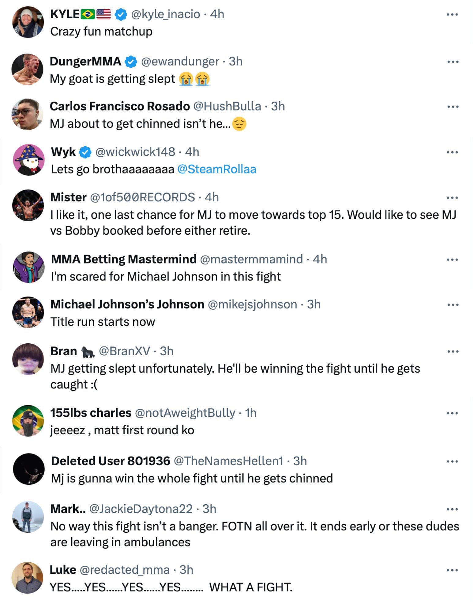 Fan reactions to Matt Frevola vs. Michael Johnson announcement [via @bigmarcel24]