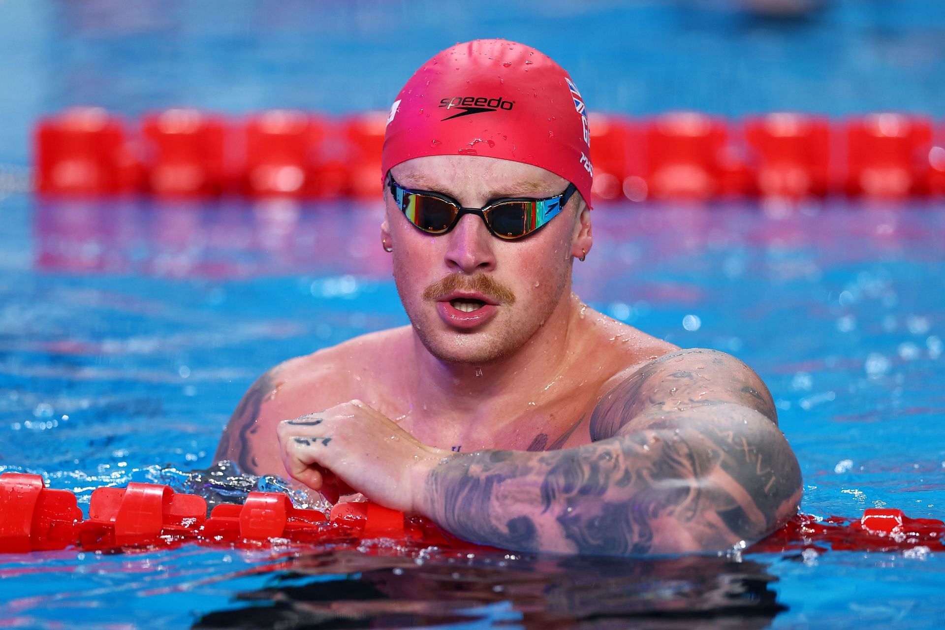 Adam Peaty at the Doha 2024 World Aquatics Championships at Aspire Dome on February 13, 2024 in Doha, Qatar. (Photo by Maddie Meyer/Getty Images)