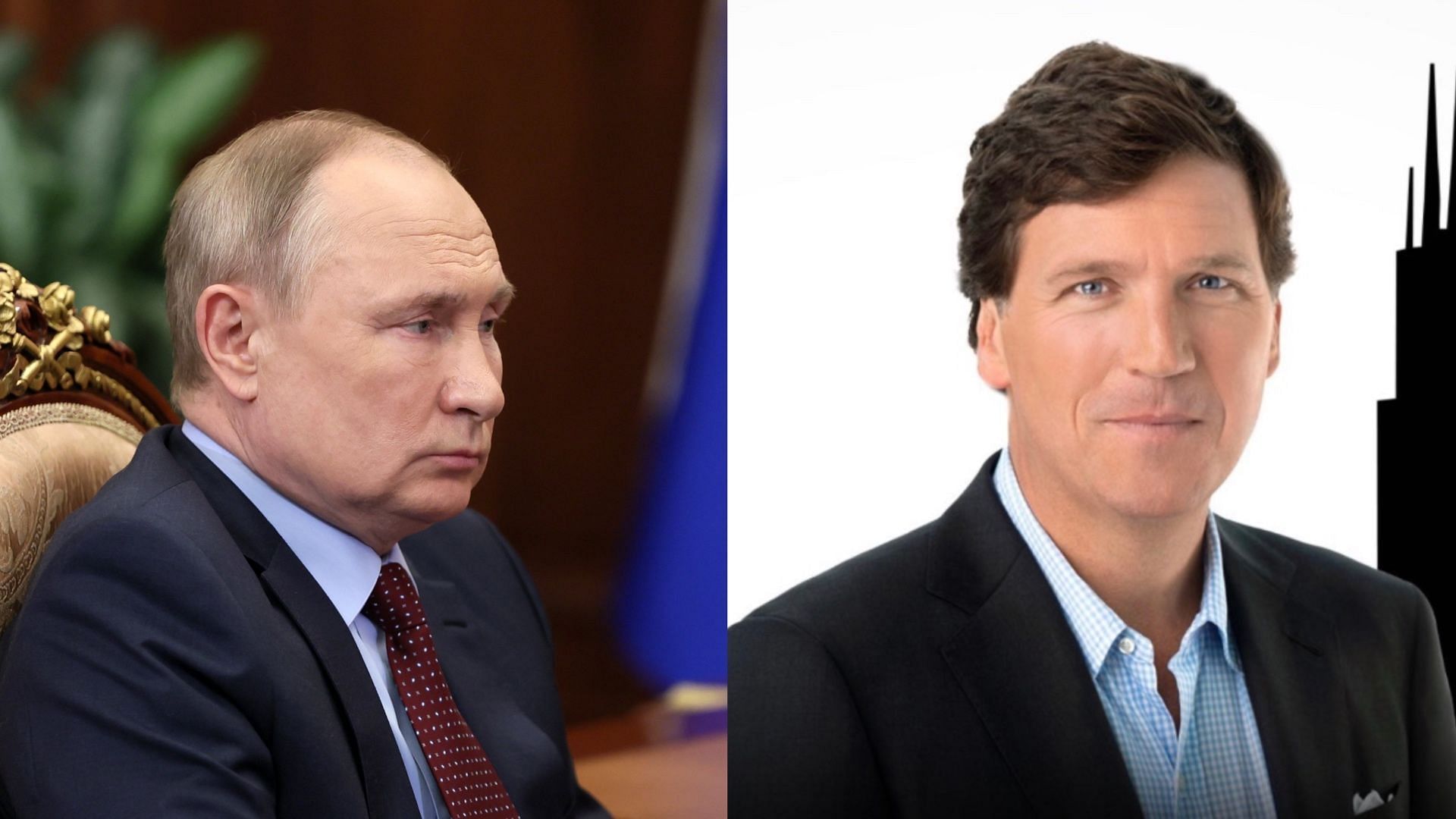 Vladimir Putin makes fun of Tucker Carlson. (Images via Instagram/@tuckercarlson &amp; X/@KremlinRussia_E)