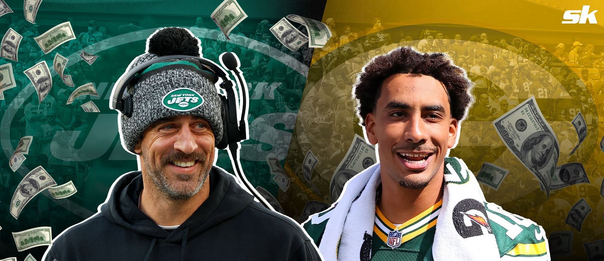 Aaron Rodgers, left, Jordan Love, right 