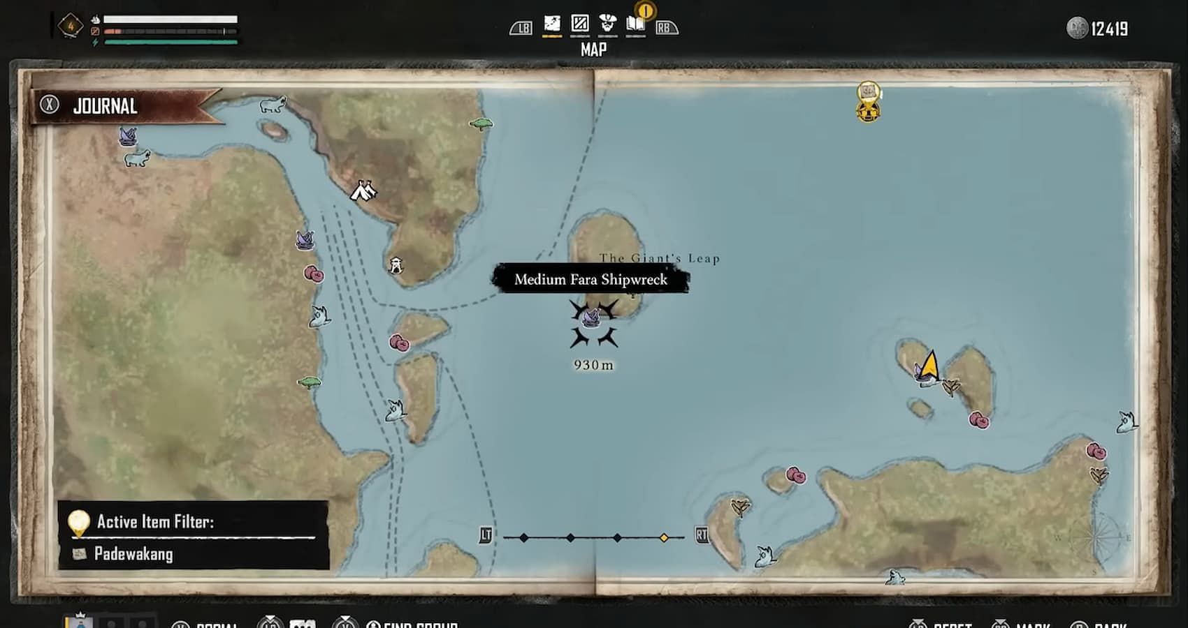 Shipwrecks are marked on the map (Image via Ubisoft)
