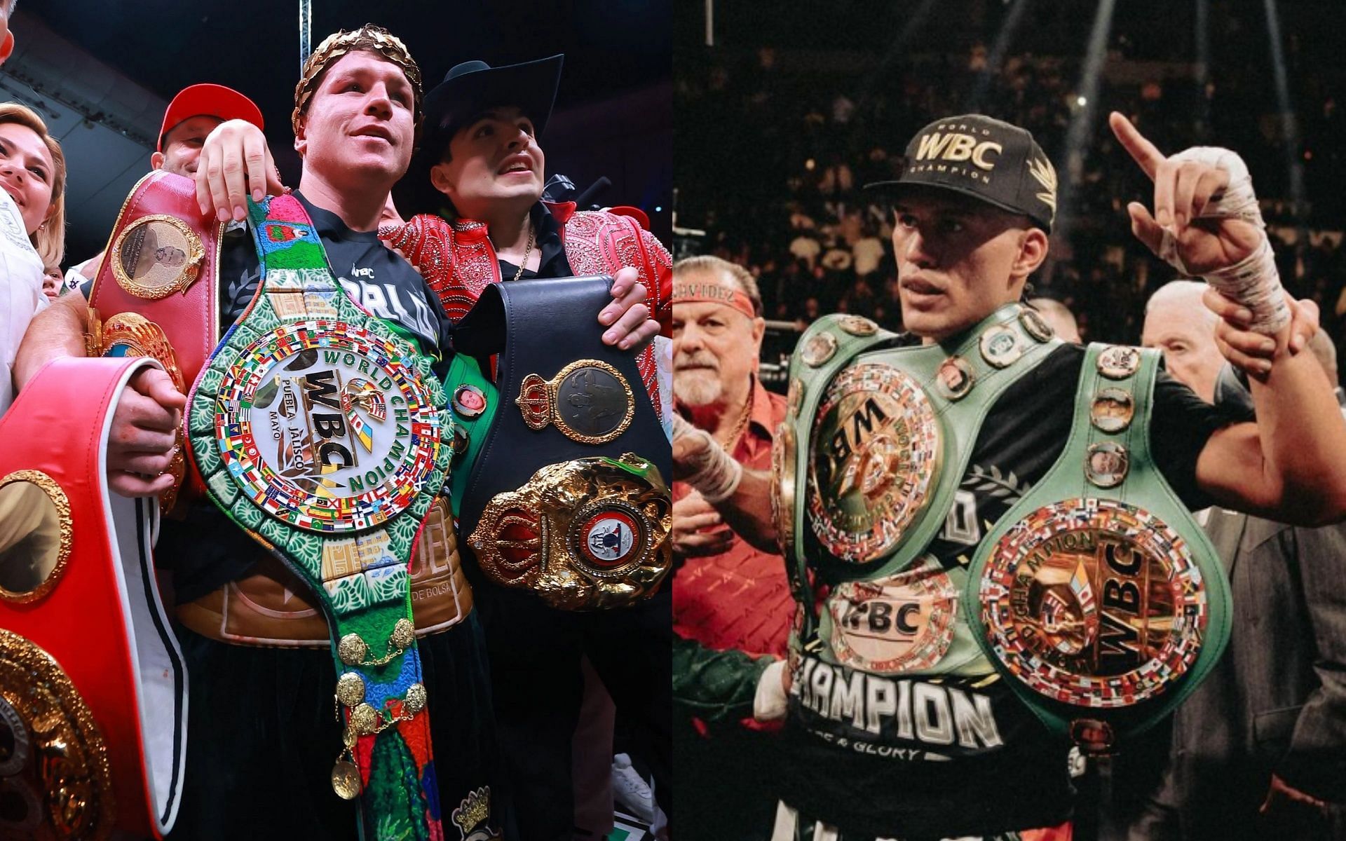 Fans hope to see Canelo Alvarez vs. David Benavidez in 2024. [Images via @benavidez300 and Getty Images]