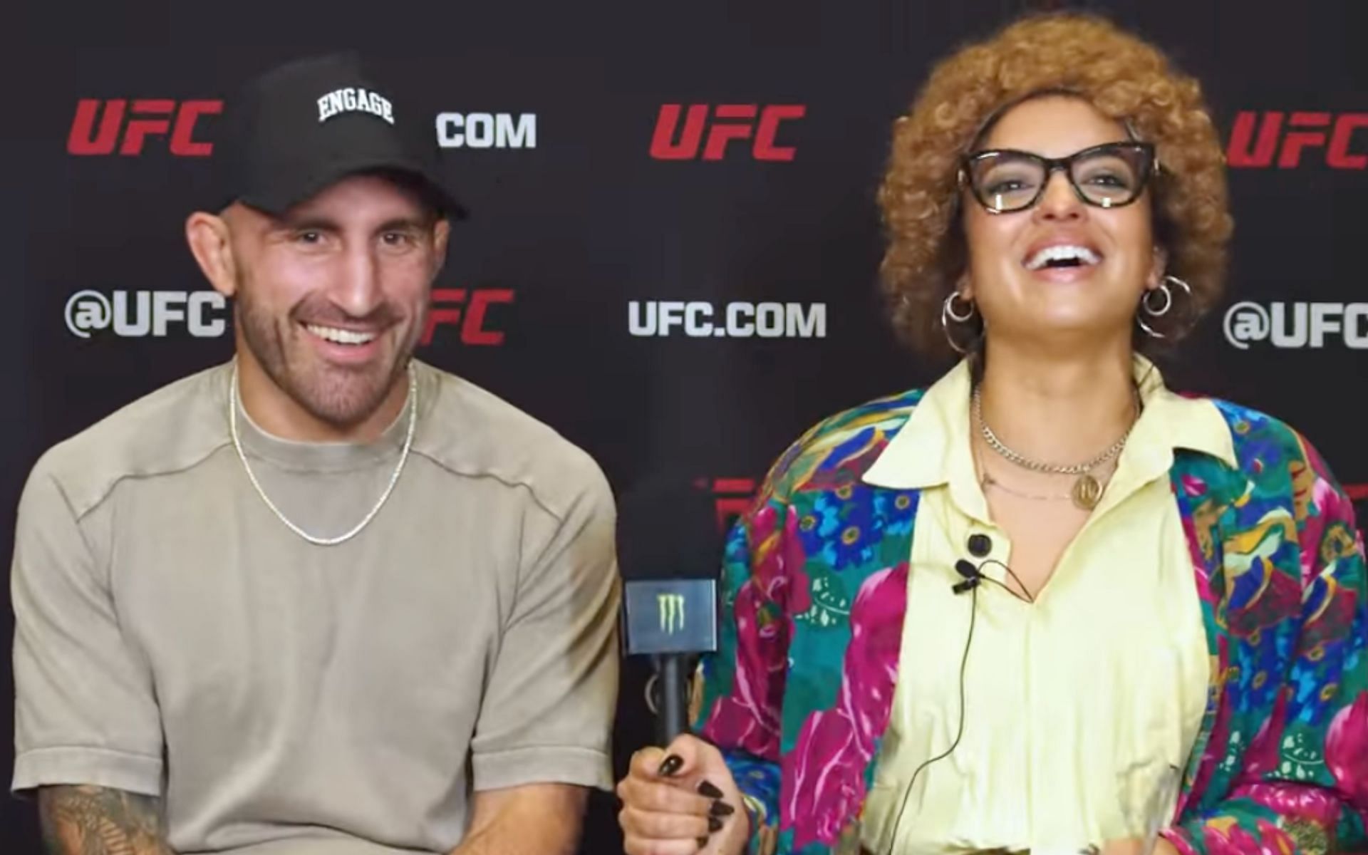 Nina-Marie Daniele (right) interviewing Alexander Volkanovski (left) ahead of UFC 298 [Photo Courtesy of Nina Drama on YouTube]