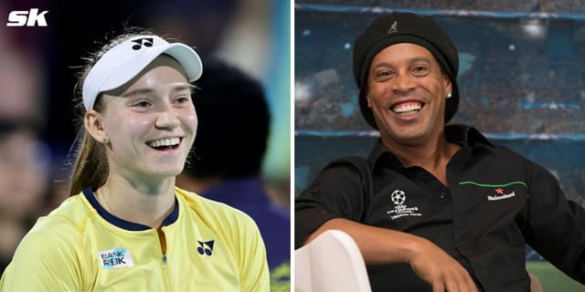 Elena Rybakina reacts to football star Ronaldinho attending her QF
