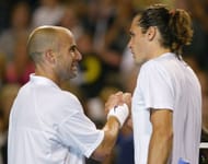 Agassi and Haas after a match in 2004