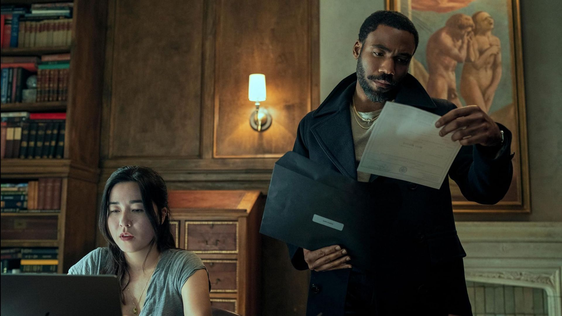 Donald Glover (R) and Maya Erskine (L) on the show (Image via Amazon MGM Studios)
