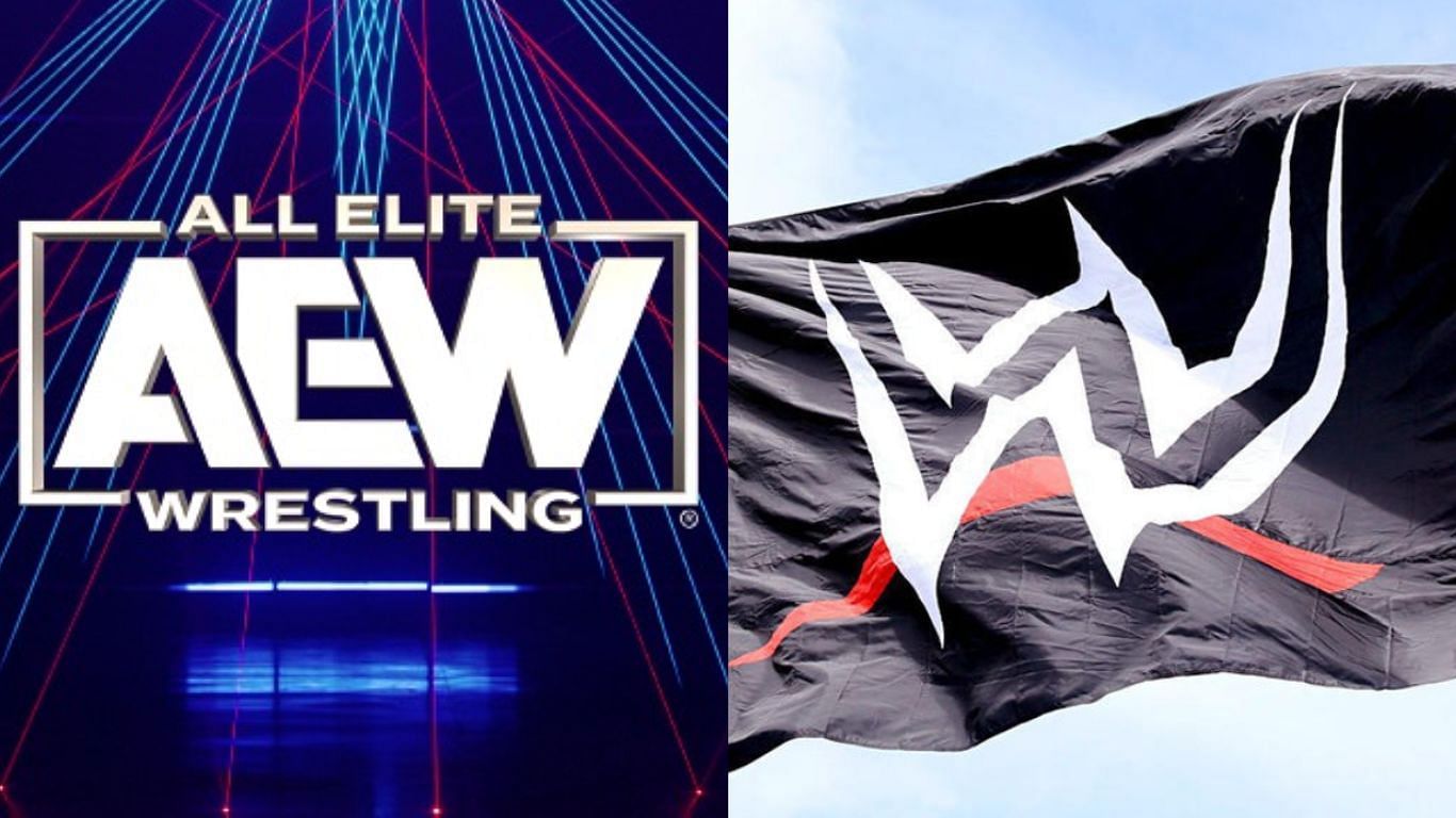 AEW logo (left), WWE flag (right)