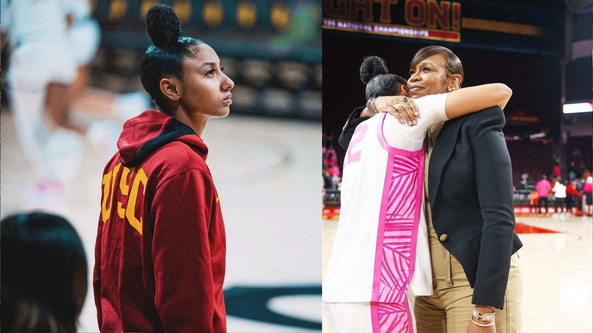 USC Trojans star, Juju Watkins and USC legend Tina Thompson 