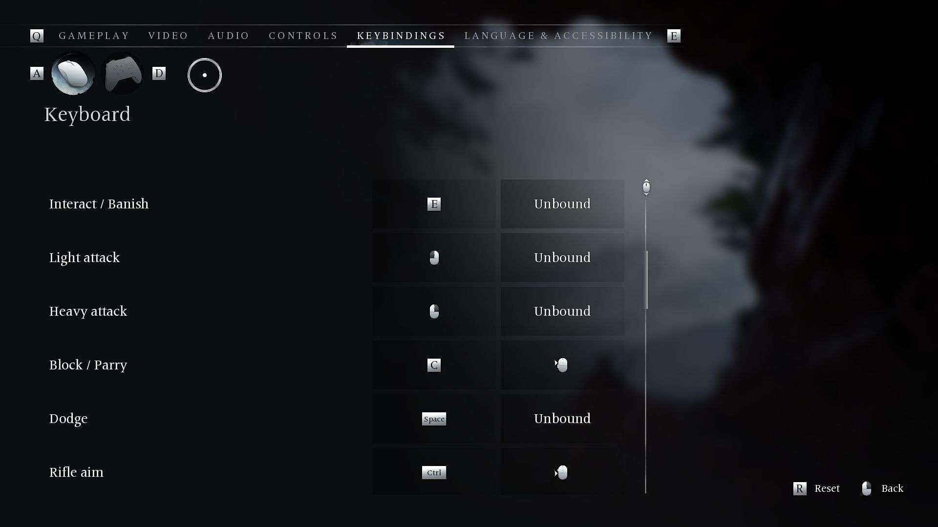 Keyboard and mouse settings for Ghosts of New Eden (Image via Focus Entertainment)